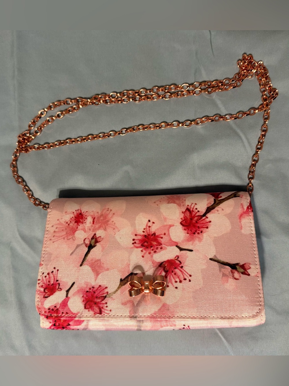 Ted Baker Pink Floral Crossbody with Rose Gold Chain